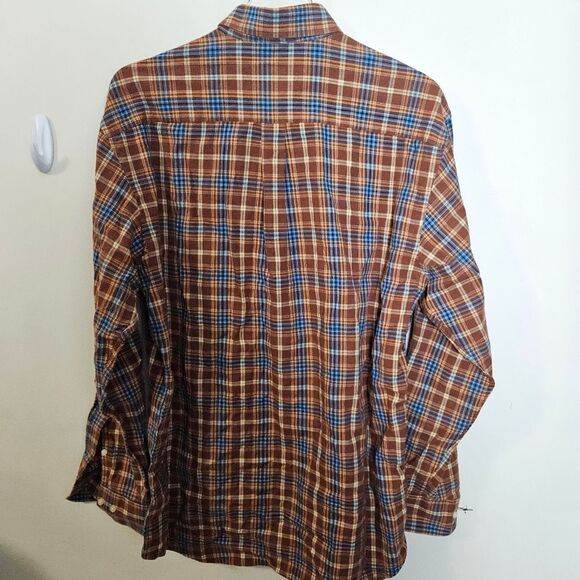 Peter Millar Shirt Mens L Blue Brown Orange Check Long Sleeve Button Down - Picture 3 of 3